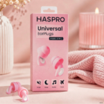 Ausų kamštukai daugartiniai silikoniniai HASPRO SNR 29 dB rožiniai interjere
