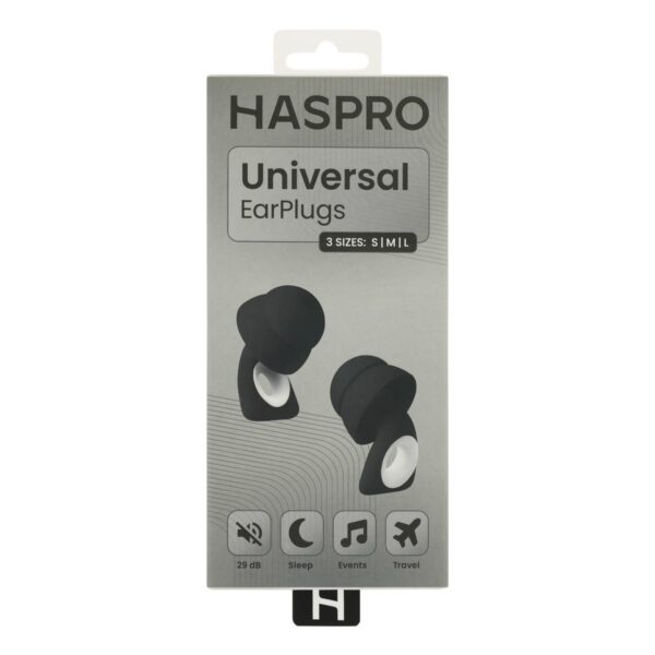 HASPRO Universal juodi ausų kištukai, pakuotė, SNR 29 dB
