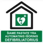 Lipdukas „Šiame pastate yra automatinis išorinis defibriliatorius“